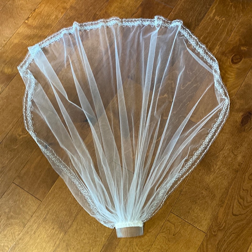 Boutique white beaded wedding veil, unused.